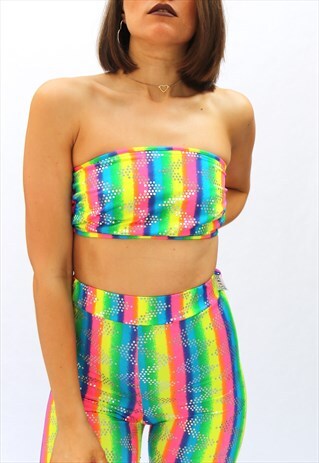 RAINBOW STRIPE HIGH WAISTED SHORTS WITH ELASTIC WAISTBAND