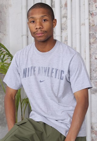VINTAGE NIKE ATHLETIC BIG LOGO SPELLOUT T-SHIRT GREY