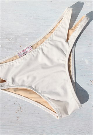 Off white lined bikini bottom with cut out details,swimwear