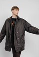 VINTAGE 80S DOUBLE BREASTED NYLON JACKET IN DARK BROWN XL