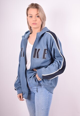 NIKE WOMENS VINTAGE HOODIE JACKET XL BLUE 90'S