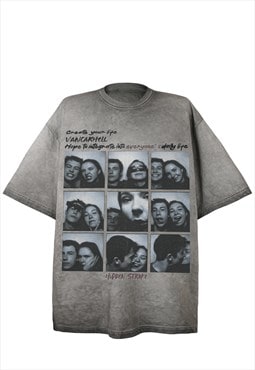 Couple print t-shirt Y2K style top grunge tee in acid grey