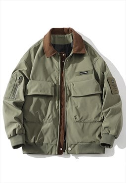 Hiking style jacket big pocket lumberjack bomber khaki green