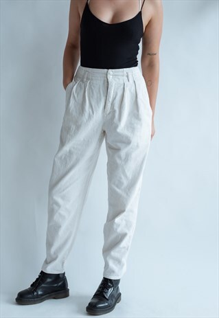 VINTAGE 80S BALLOON LEG CORDUROY TROUSERS IN WHITE