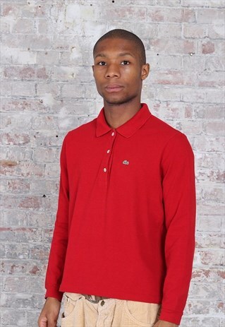 VINTAGE LACOSTE LONG SLEEVE LOGO POLO RED