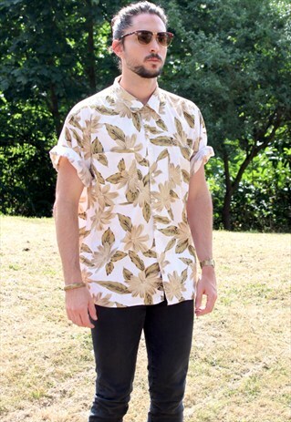 VINTAGE 80S HAWAIIAN USA SHIRT - MEDIUM - COCKTAIL
