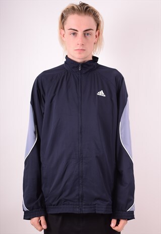 ADIDAS MENS VINTAGE TRACKSUIT TOP JACKET MEDIUM BLUE 90S