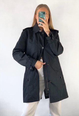 TOMMY HILFIGER MENS VINTAGE BLACK CLASSIC TRENCH COAT JACKET