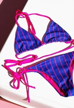 Reversible hot pink stripe bikini