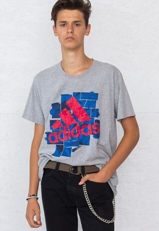 90S VINTAGE GREY ADIDAS LOGO CREW NECK T-SHIRT