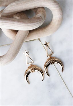 Gold Statement Chandelier Minimalist Drop Horn Earrings