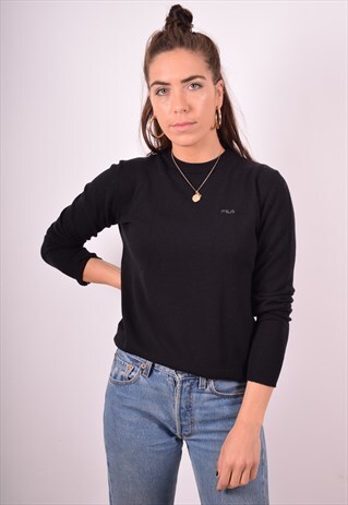 FILA WOMENS VINTAGE JUMPER SWEATER SMALL BLACK 90S