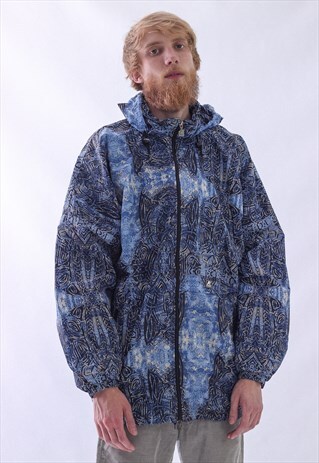 VINTAGE MENS K-WAY WINDBREAKER FLEECE LINING AZTEC JACKET