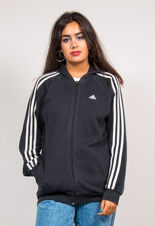 VINTAGE 90'S CLASSIC BLACK ADIDAS ZIP SWEATER HOODIE JACKET