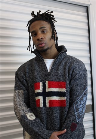 NAPAPJRI RARE ANTARCTICA FLAG KNIT FLEECE ZIP