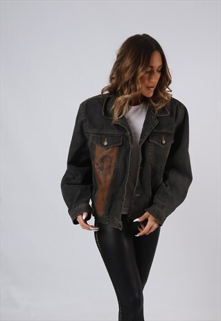 VINTAGE DENIM JACKET OVERSIZED FITTED UK 14 LARGE (FAER)