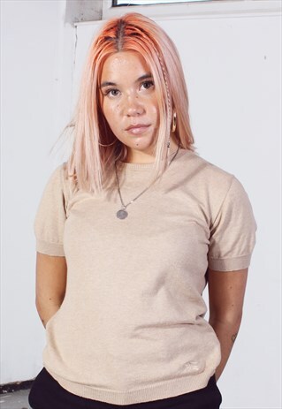 VINTAGE BURBERRY BEIGE SHORT SLEEVE JUMPER