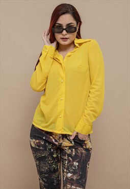 Vintage Y2k Yellow Semi Sheer Button Up Long Sleeve Shirt S