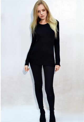 PLAIN COLOR BASIC KNIT JUMPER TOP (BLACK)