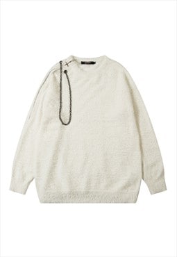 Chain sweater utility fluffy jumper soft pullover in cream