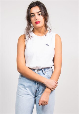 VINTAGE 90'S ADIDAS WHITE VEST TOP T-SHIRT