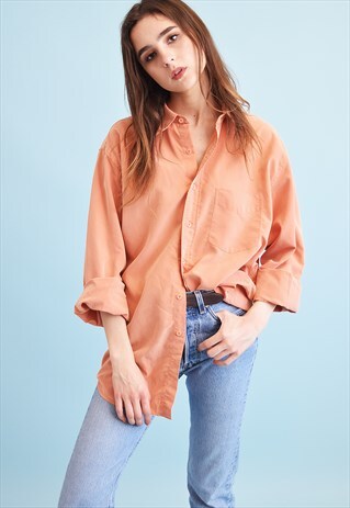 90'S RETRO CORAL MINIMALIST OVERSIZED DADS SHIRT TOP