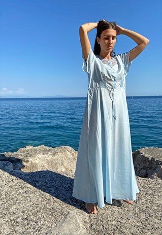 VINTAGE 70S PASTEL BLUE LONG SLIP DRESS