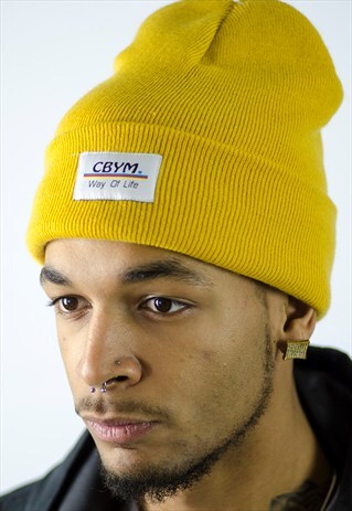 YELLOW BEANIE WITH CBYM WHITE WOVEN PATCH