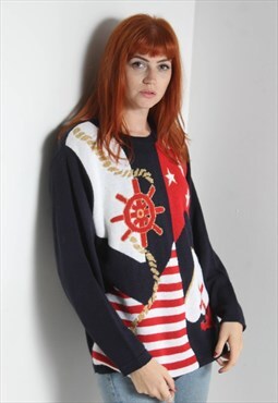 Vintage Nautical Abstract Crazy Patterned Jumper Multi