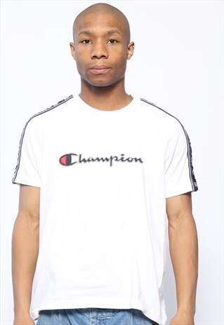 VINTAGE CHAMPION TAPE LOGO SPELLOUT T-SHIRT WHITE