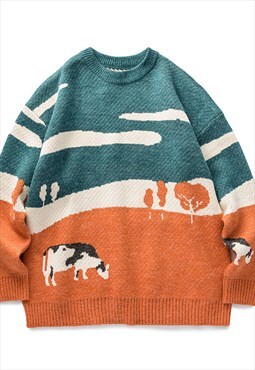 Kalodisb Cow pattern campus sweater
