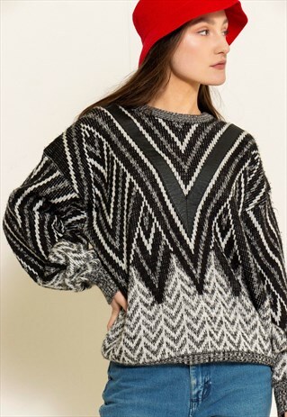VINTAGE 80'S MONOCHROME KNIT JUMPER