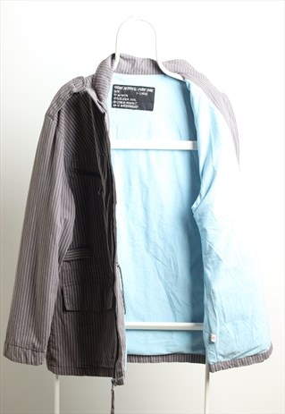 VINTAGE STUSSY WINDBREAKER LONGLINE STRIPED JACKET GREY  XL