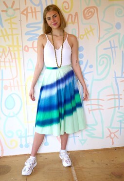 Vintage 80s Blue Spray Print Full Circle Skirt Size 6 - 8
