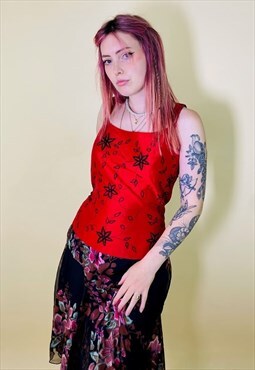 Vintage 90s Y2K Satin Floral Embroidered Corset Style Top