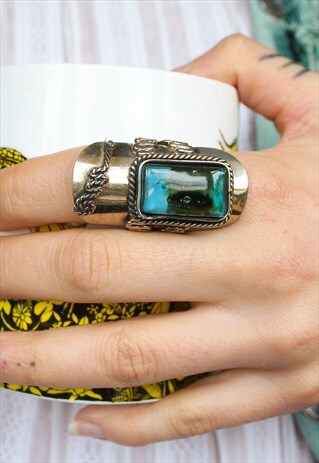 ADJUSTABLE AQUAMARINE GLASS RING