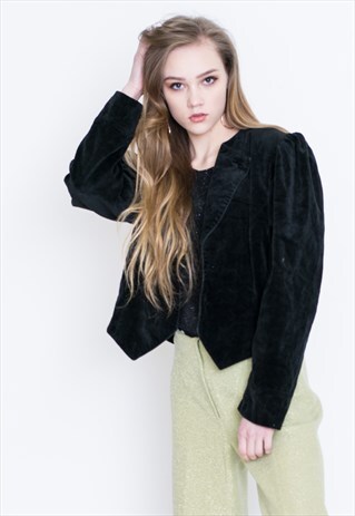 VINTAGE BLACK VELVET RETRO CROPPED JACKET
