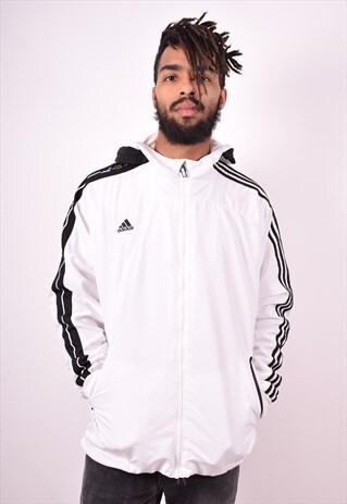 ADIDAS MENS VINTAGE HOODIE JACKET LARGE WHITE 90'S