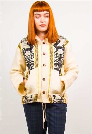 VINTAGE 90'S CREAM AZTEC PATTERN CUTE JACKET