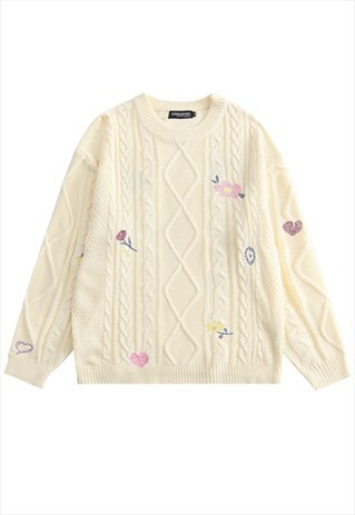 KALODIS FLORAL EMBROIDERY CASUAL KNITTED SWEATER
