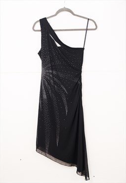 90s/y2k Black One-Shoulder Cutout Asymmetrical Dress Glitter