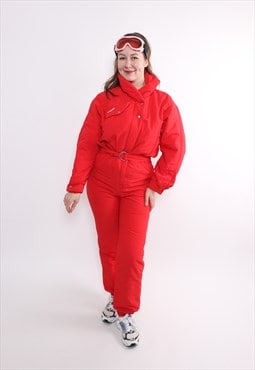 Red one piece ski suit, vintage 90s snowsuit, retro winter 