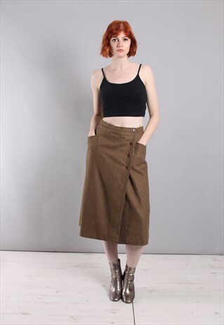 VINTAGE 80S PLANET DOGTOOTH TWEED WRAP MIDI SKIRT