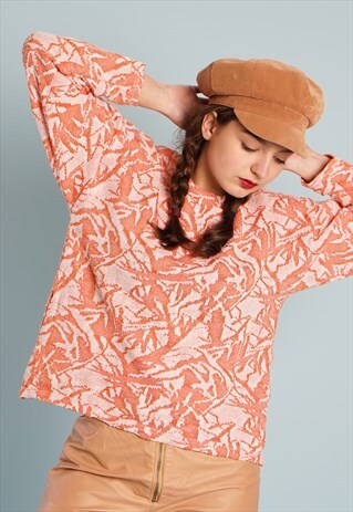 90'S RETRO ABSTRACT PATTERN OVERSIZED MOMS KNIT JUMPER