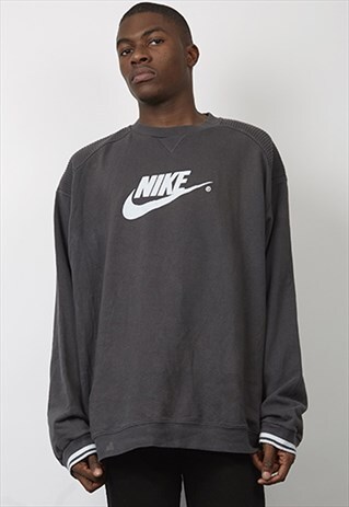 VINTAGE 90'S NIKE RIB DETAIL DARK GREY SWEATSHIRT
