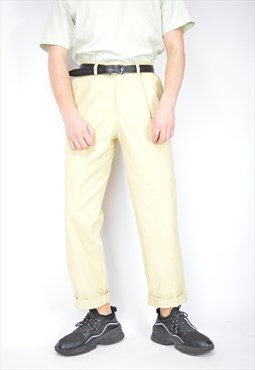 Vintage cream colour classic straight suit cotton trousers