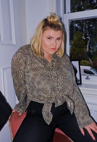 VINTAGE SHIRT LEOPARD PRINT ANIMAL PRINT OVERSIZED 80S 90S