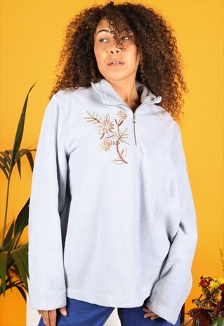 VINTAGE FLEECE IN BLUE WITH 1/4 ZIP AND AUTUMNAL EMBROIDERY