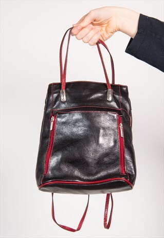 90'S BLACK LEATHER MINI BACKPACK BAG RUCKSACK
