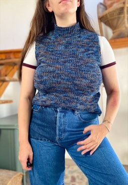 Vintage 90's Blue Marl Knit Sleeveless Top - S/M